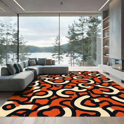 Retro Orange Cream Swirls Rug