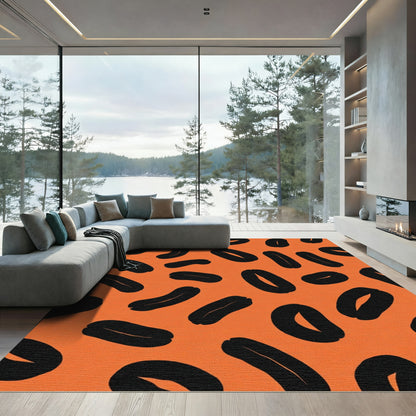 Bold Black Bean Orange Abstract Rug