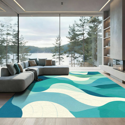 Aqua Blue Abstract Waves Rug