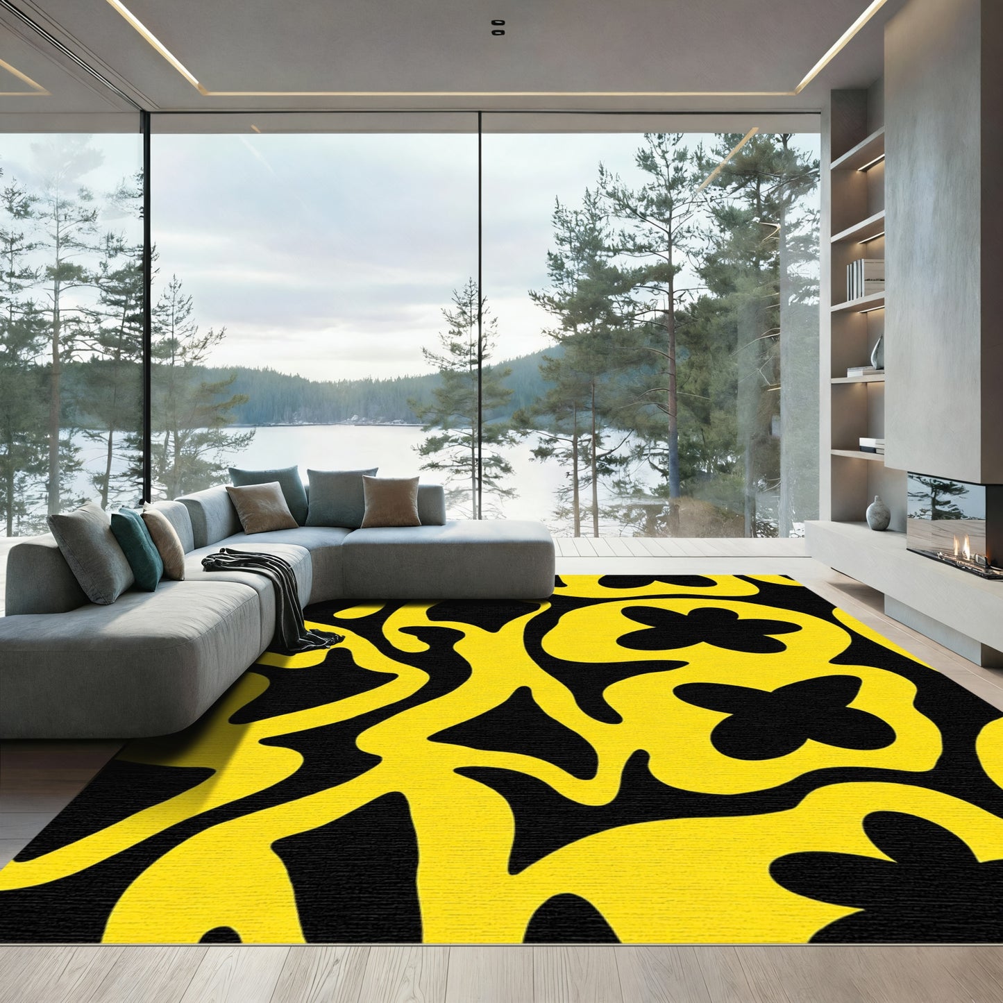 Bold Yellow Organic Abstract Rug