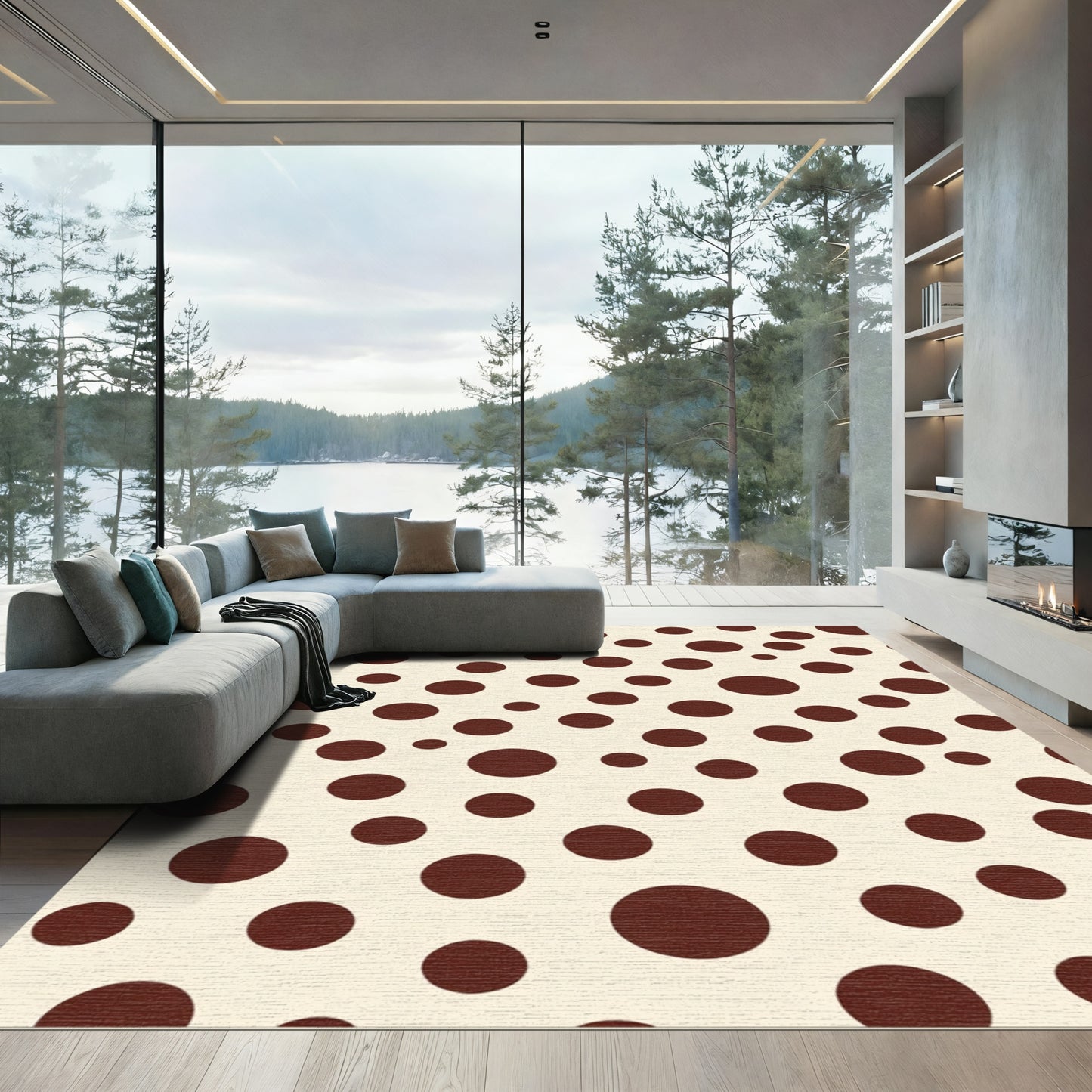 Brown Circles On Cream Background Rug