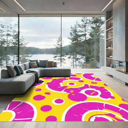 Vibrant Yellow Pink Swirl Sunburst Rug