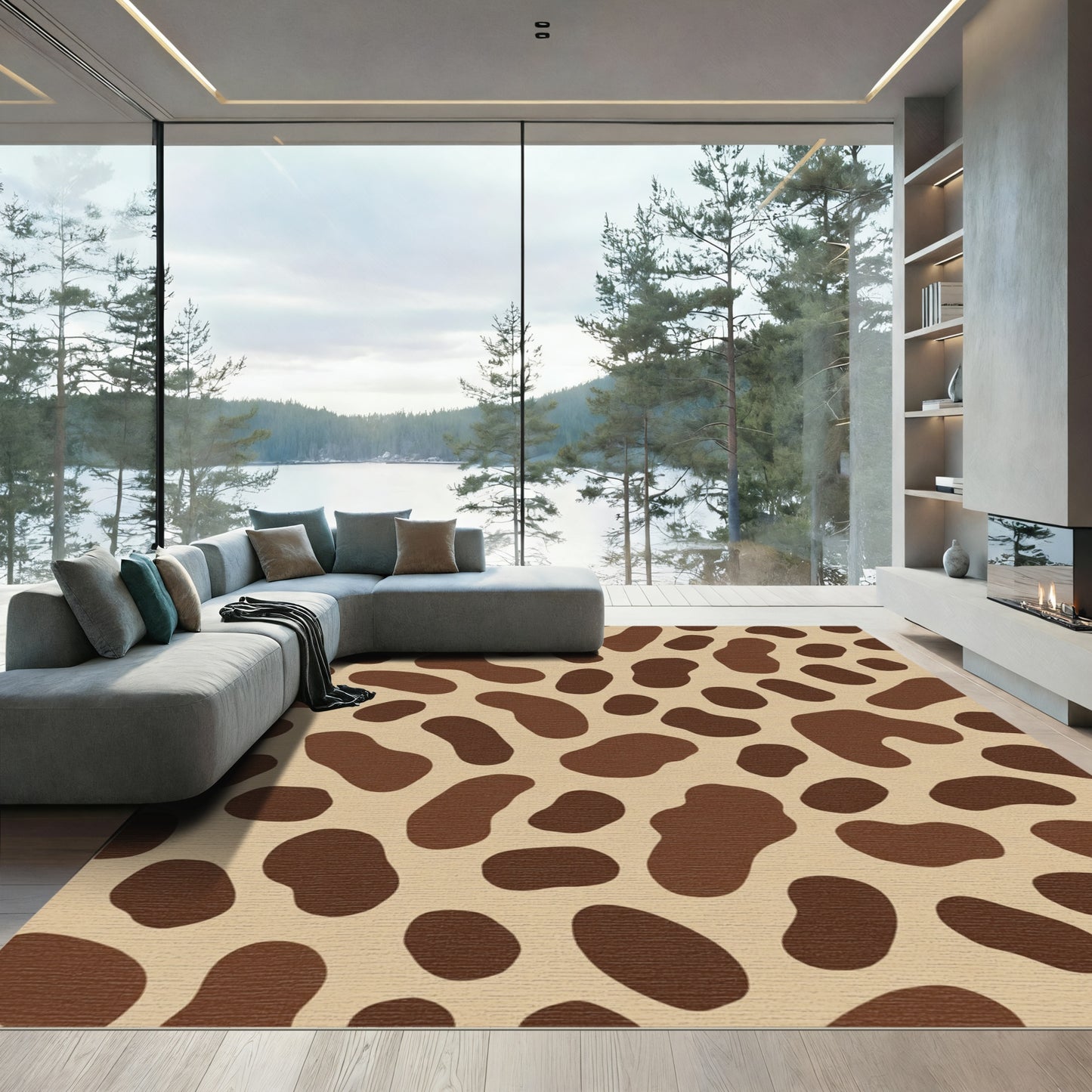 Brown And Tan Organic Blob Rug
