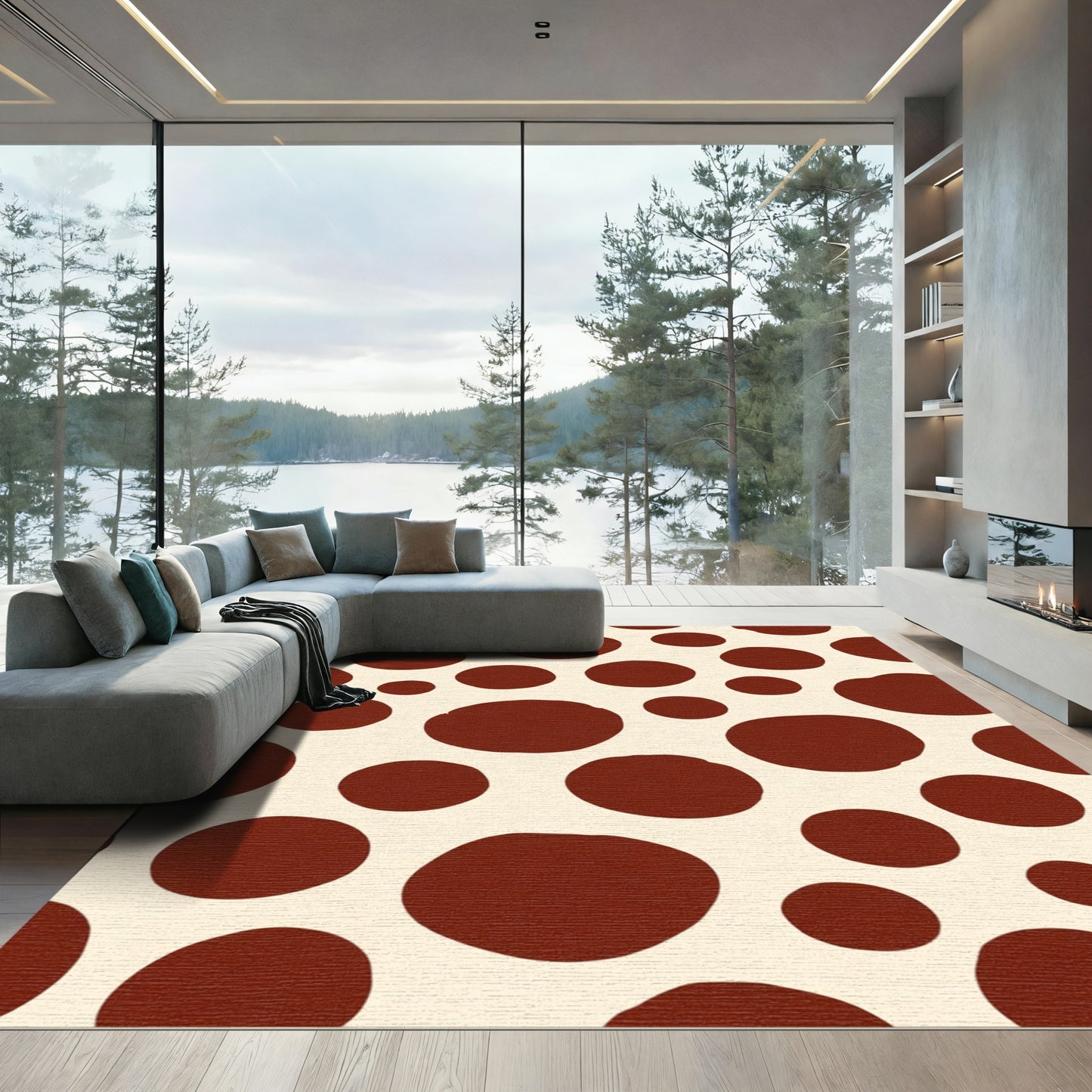 Ivory Crimson Dot Cluster Rug
