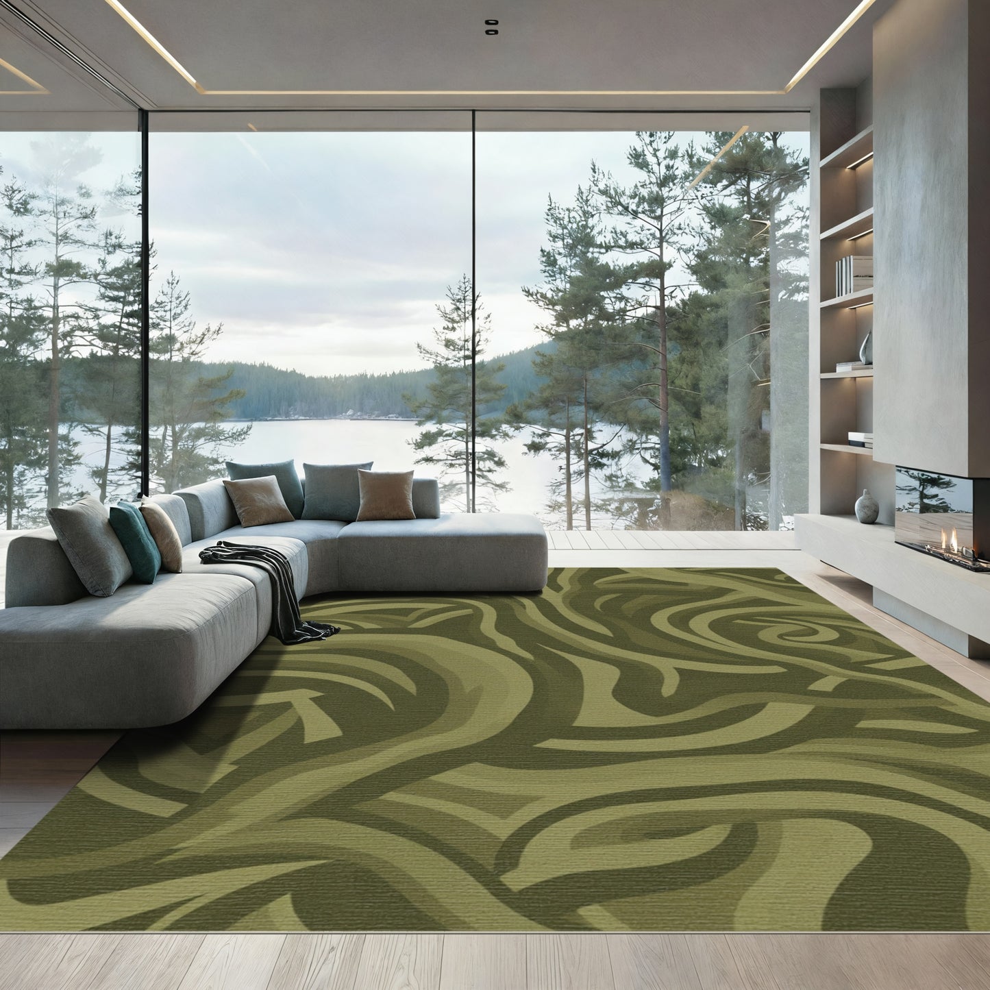 Abstract Earthy Camouflage Swirl Rug