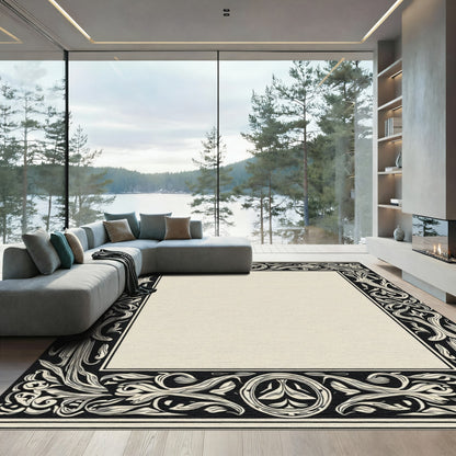 Vintage Black Floral Art Nouveau Rug