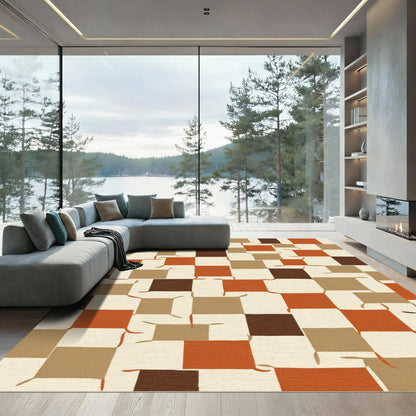 Terracotta Beige Brown Checkered Weave Rug