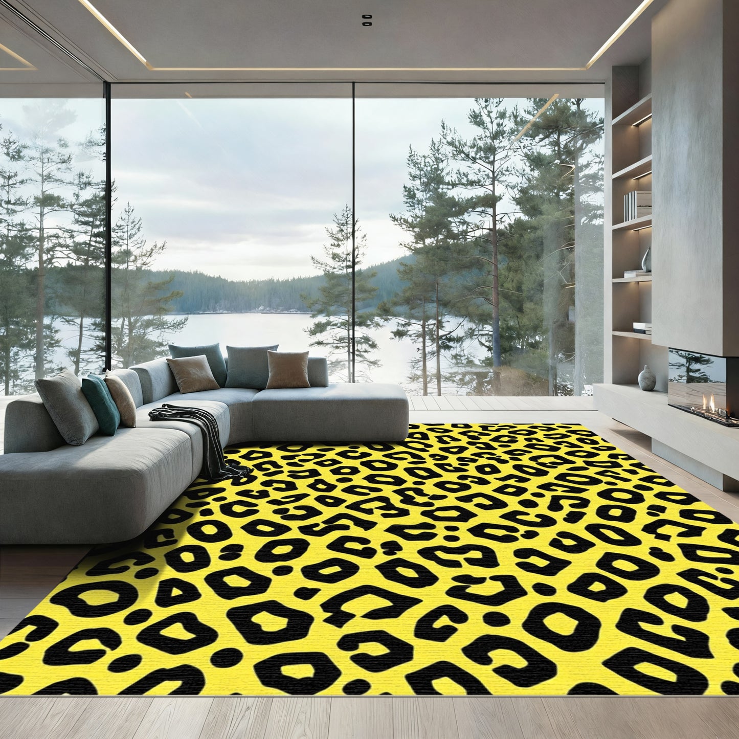 Vibrant Yellow Leopard Spots Rug