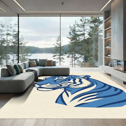Bold Blue Tiger Head Portrait Rug