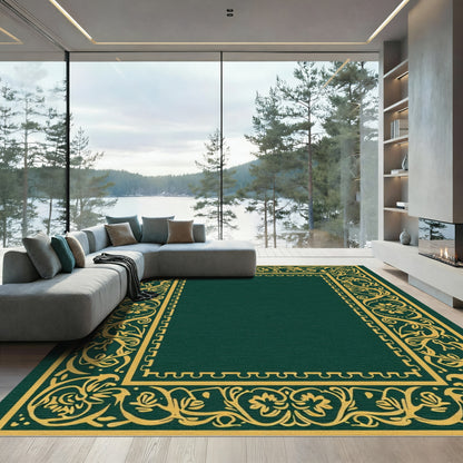 Ornate Gold Floral Vine Border Rug