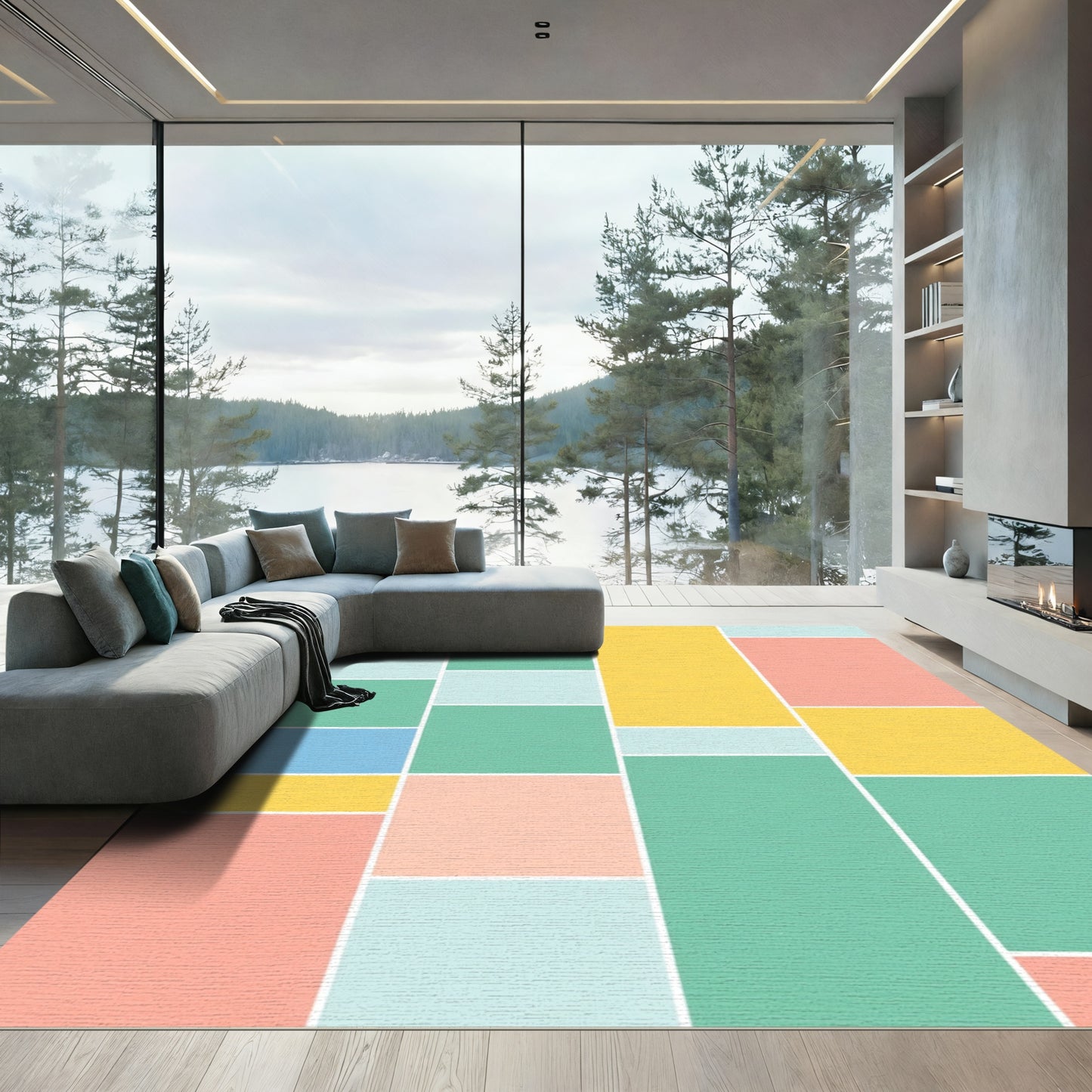 Pastel Color Block Rectangles Rug