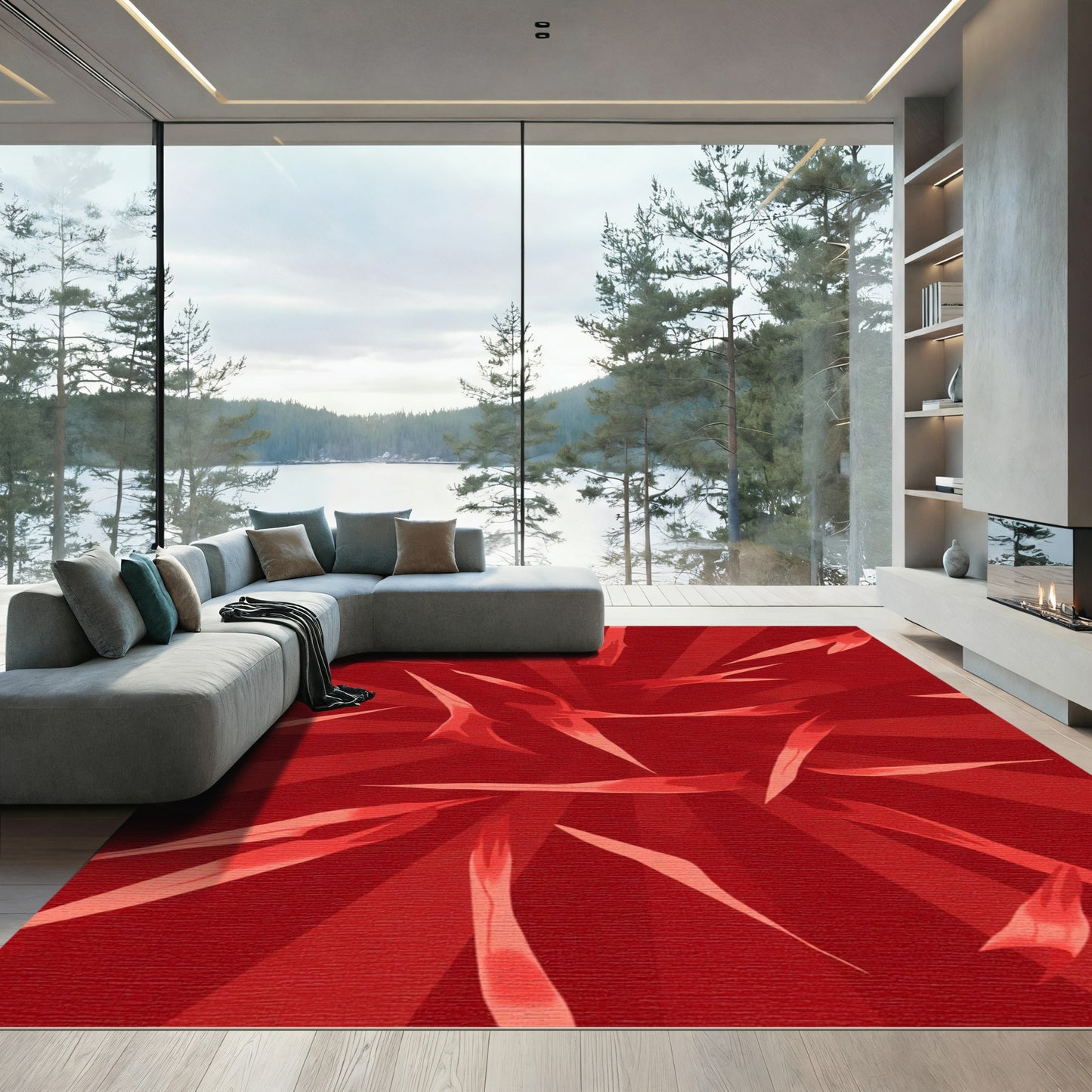 Fiery Red Jagged Rays Rug