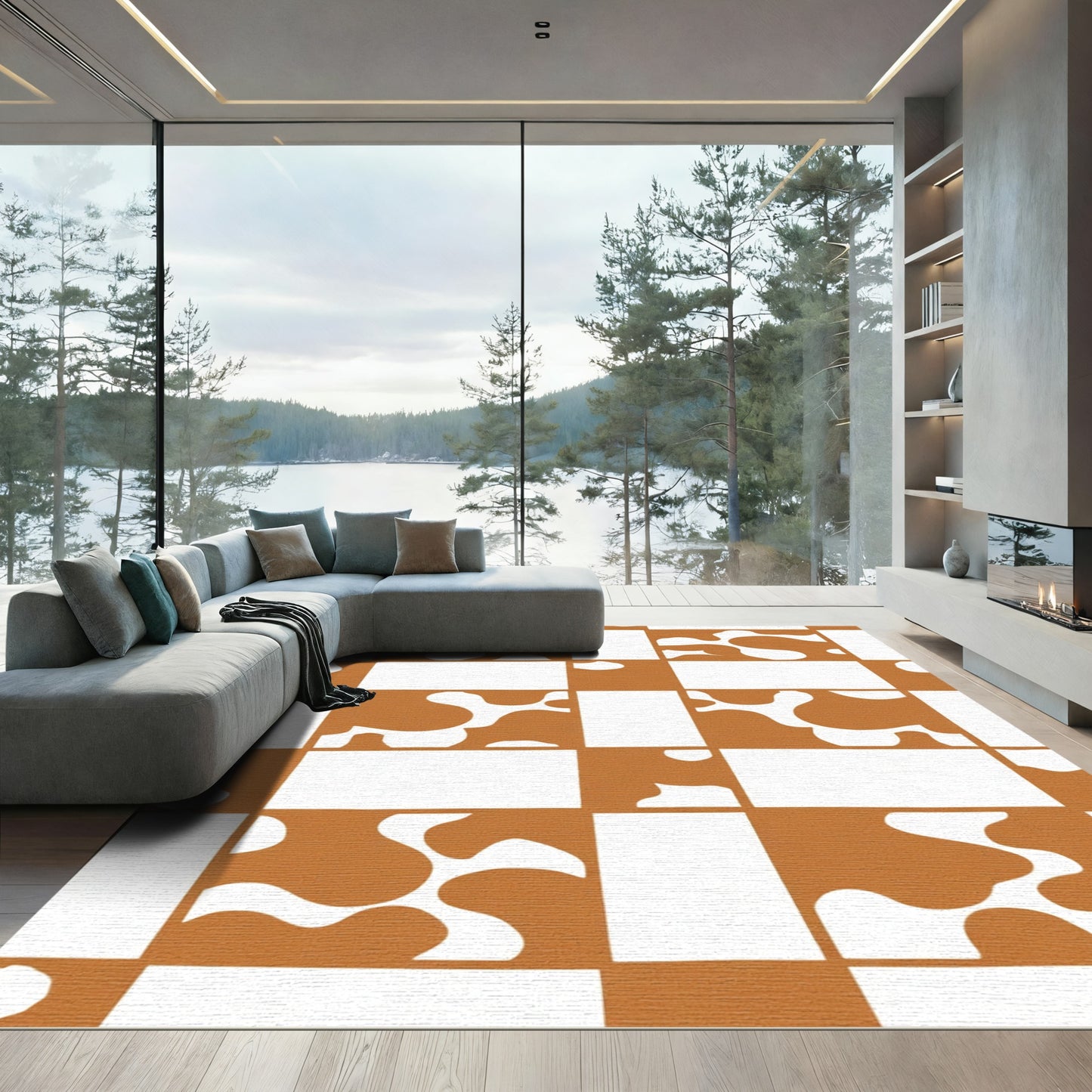 Terracotta White Irregular Checkered Rug