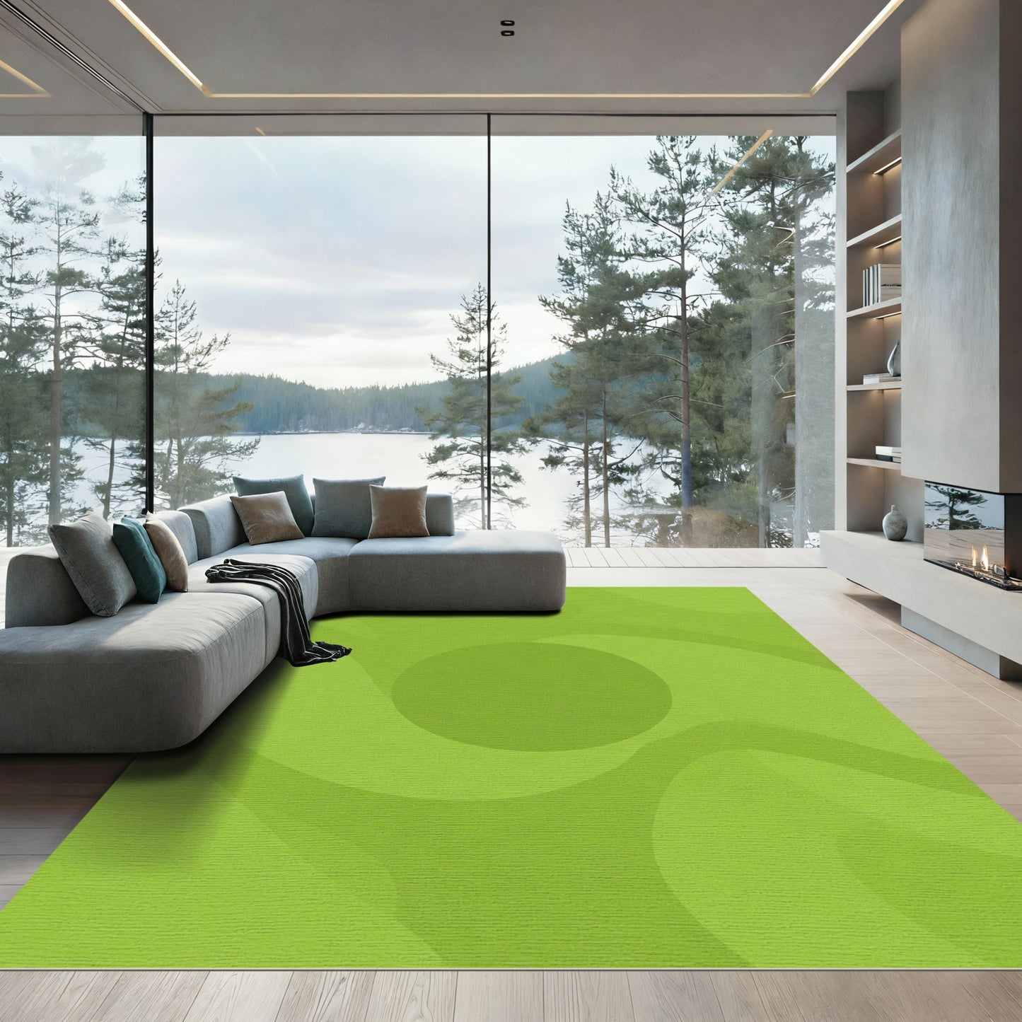 Lime Green Abstract Swirl Circular Rug