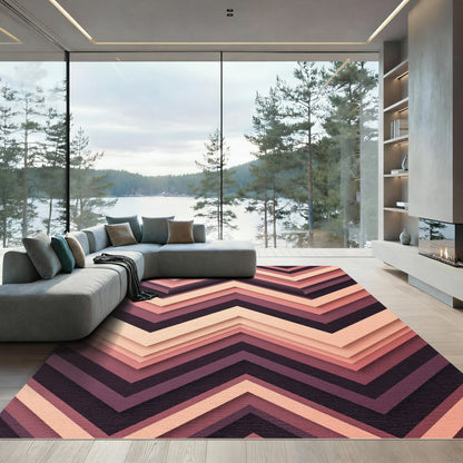 Layered Pink Chevron Geometric Rug
