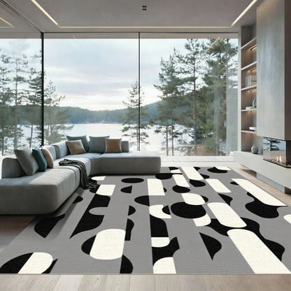 Modern Gray Black White Organic Forms Rug