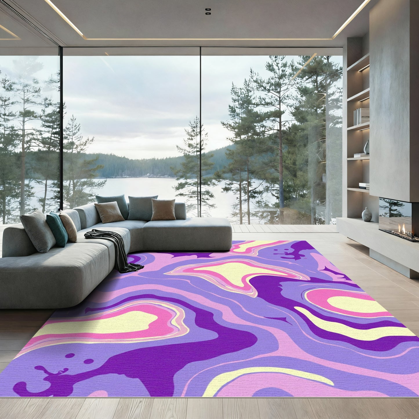 Swirling Amethyst Violet Pink Cream Rug