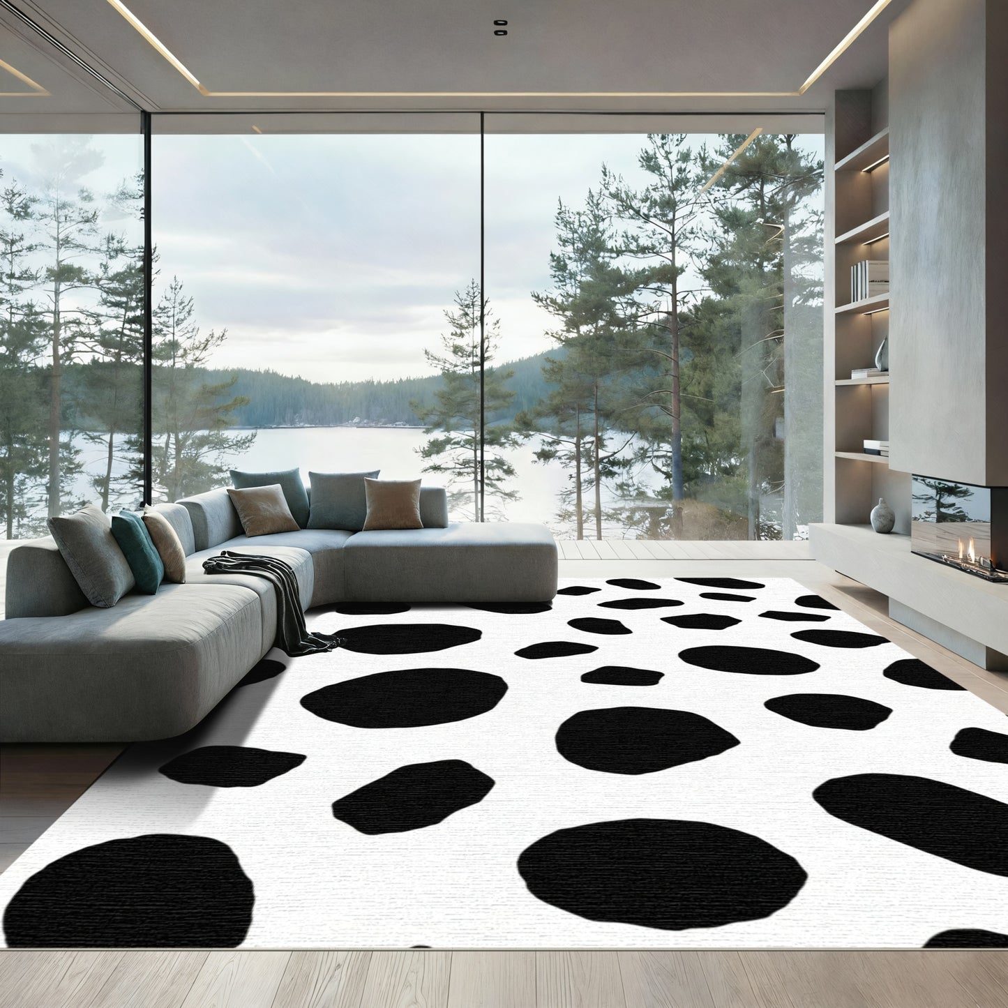 Black White Irregular Spots Rug