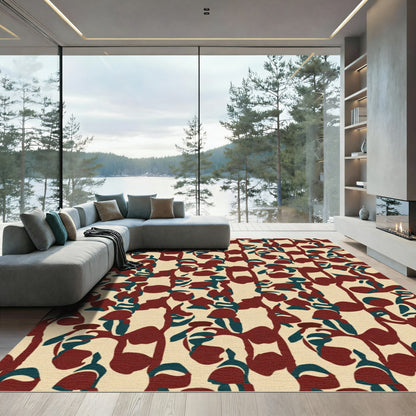 Crimson Teal Abstract Organic Shapes Rug