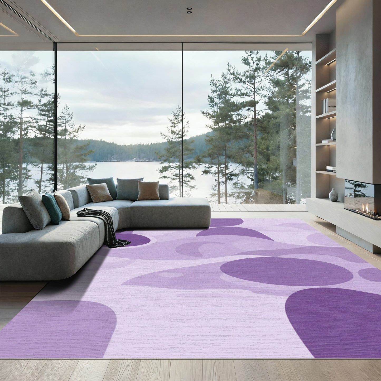 Purple Lilac Abstract Organic Shapes Rug
