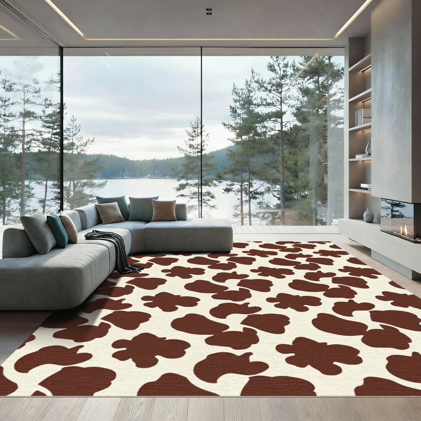 Brown Cream Spotted Abstract Shapes Rug