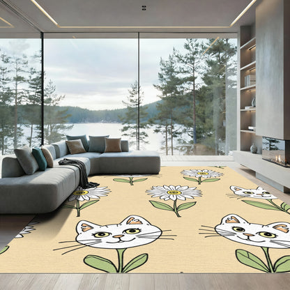 Whimsical yellow-eyed cat daisies Rug