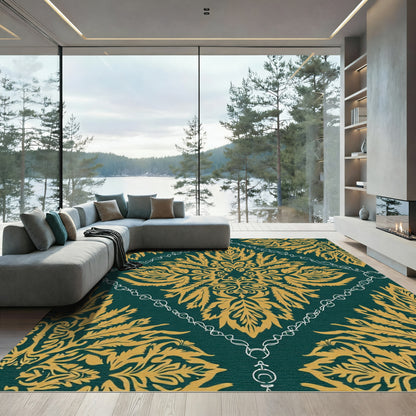 Emerald Gold Damask Medallion Rug