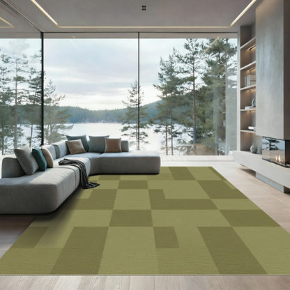 Olive Green Rectangular Block Rug