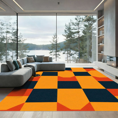 Orange and Navy Geometric Blocks Rug