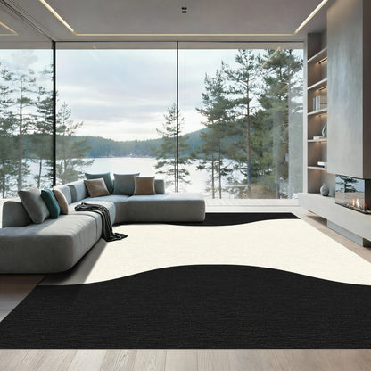 Black Cream Abstract Wave Rug