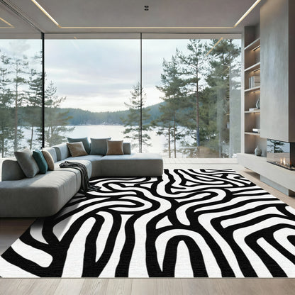 Abstract Black White Organic Swirl Rug