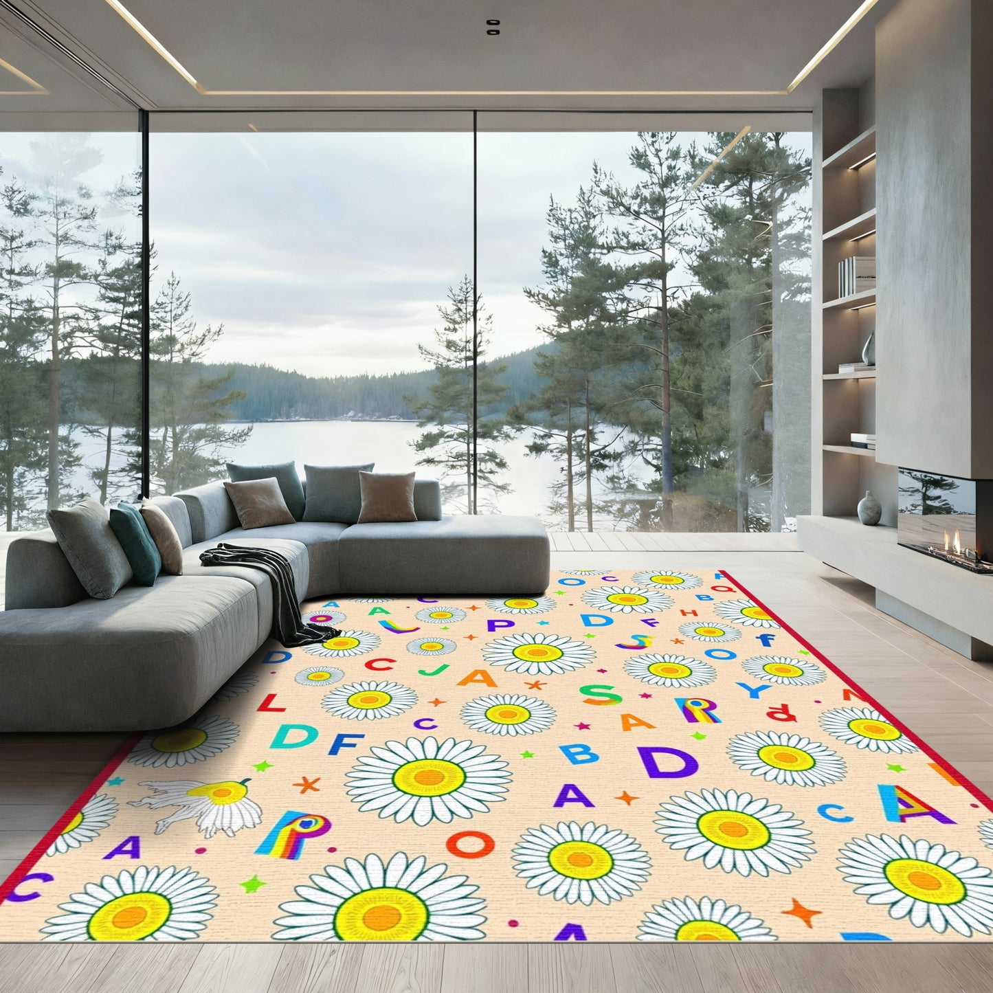 Whimsical Daisy Alphabet Cream Rug