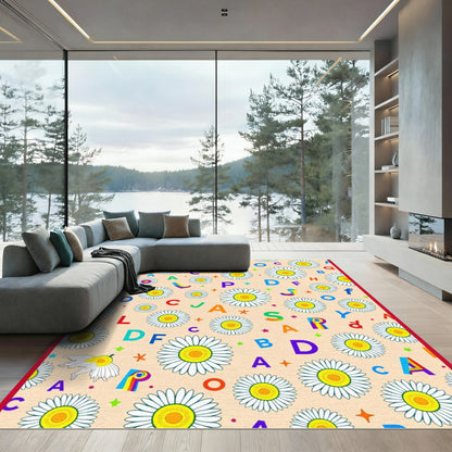 Whimsical Daisy Alphabet Cream Rug