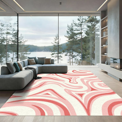 Coral Pink Swirl Abstract Waves Rug
