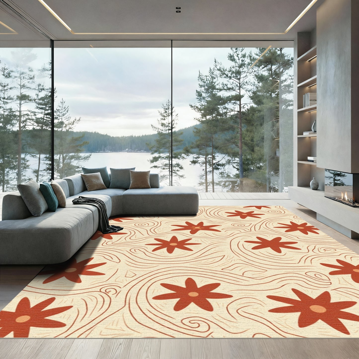 Terracotta Starburst Swirl Cream Rug