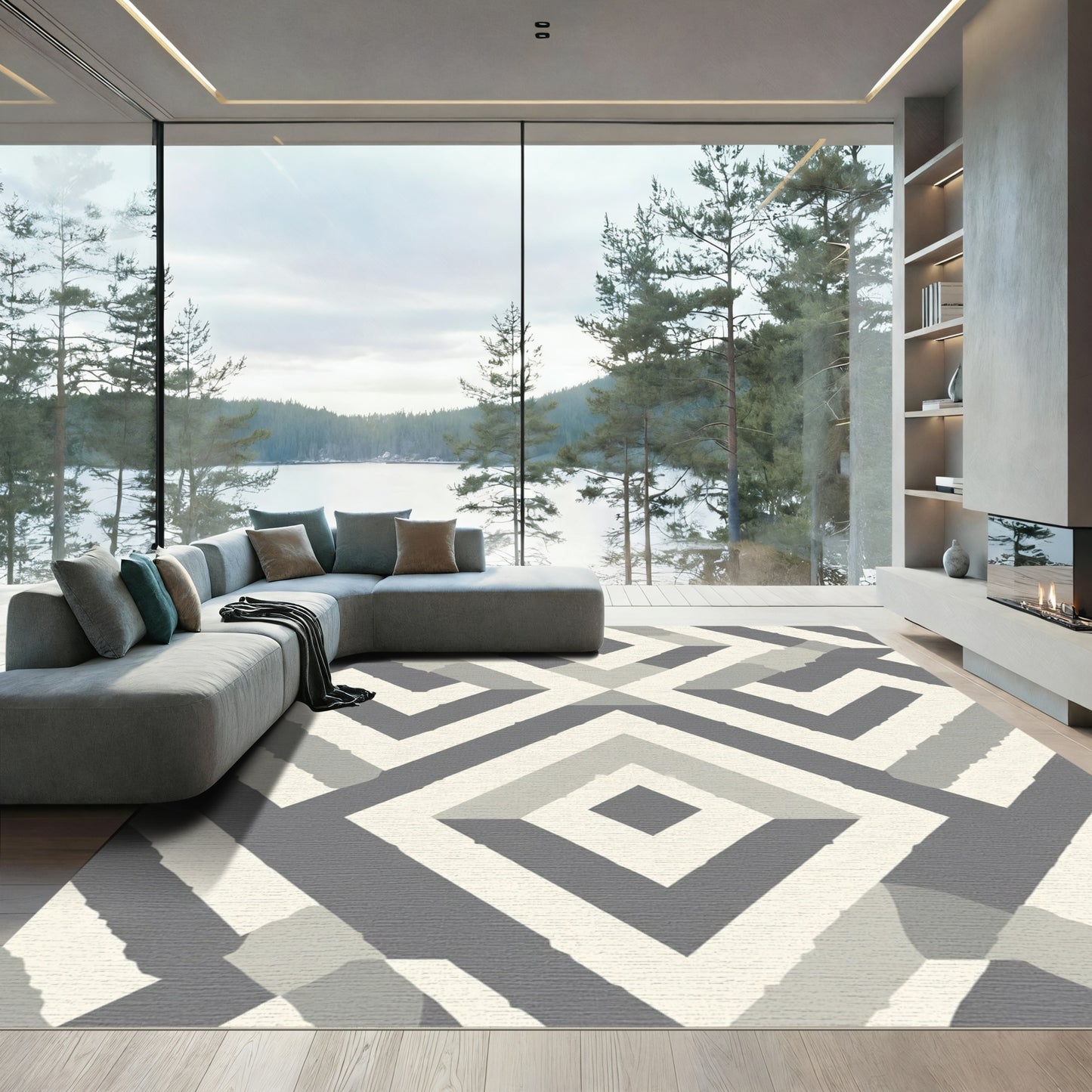 Geometric Gray Nested Diamond Rug