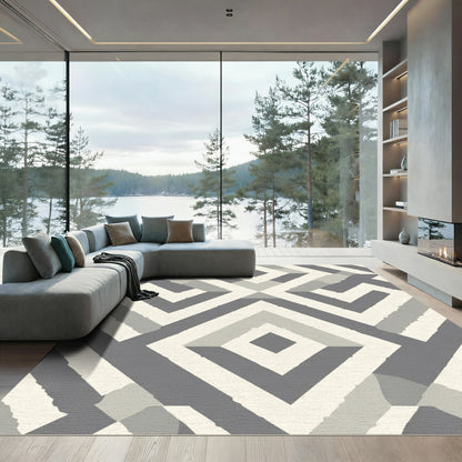 Geometric Gray Nested Diamond Rug