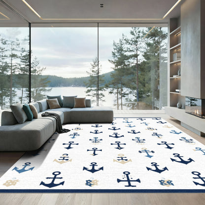 Navy Blue Anchor Repeat Collage Rug
