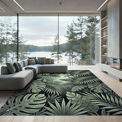 Lush Green Tropical Leafy Forest Rug