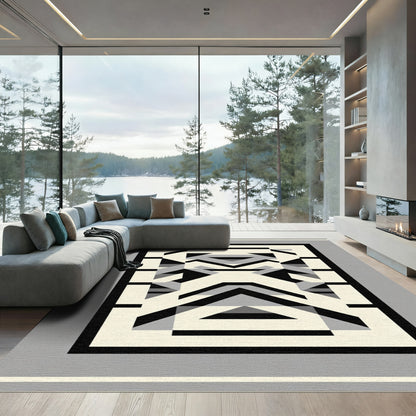 Geometric Black Cream Gray Abstract Forms Rug