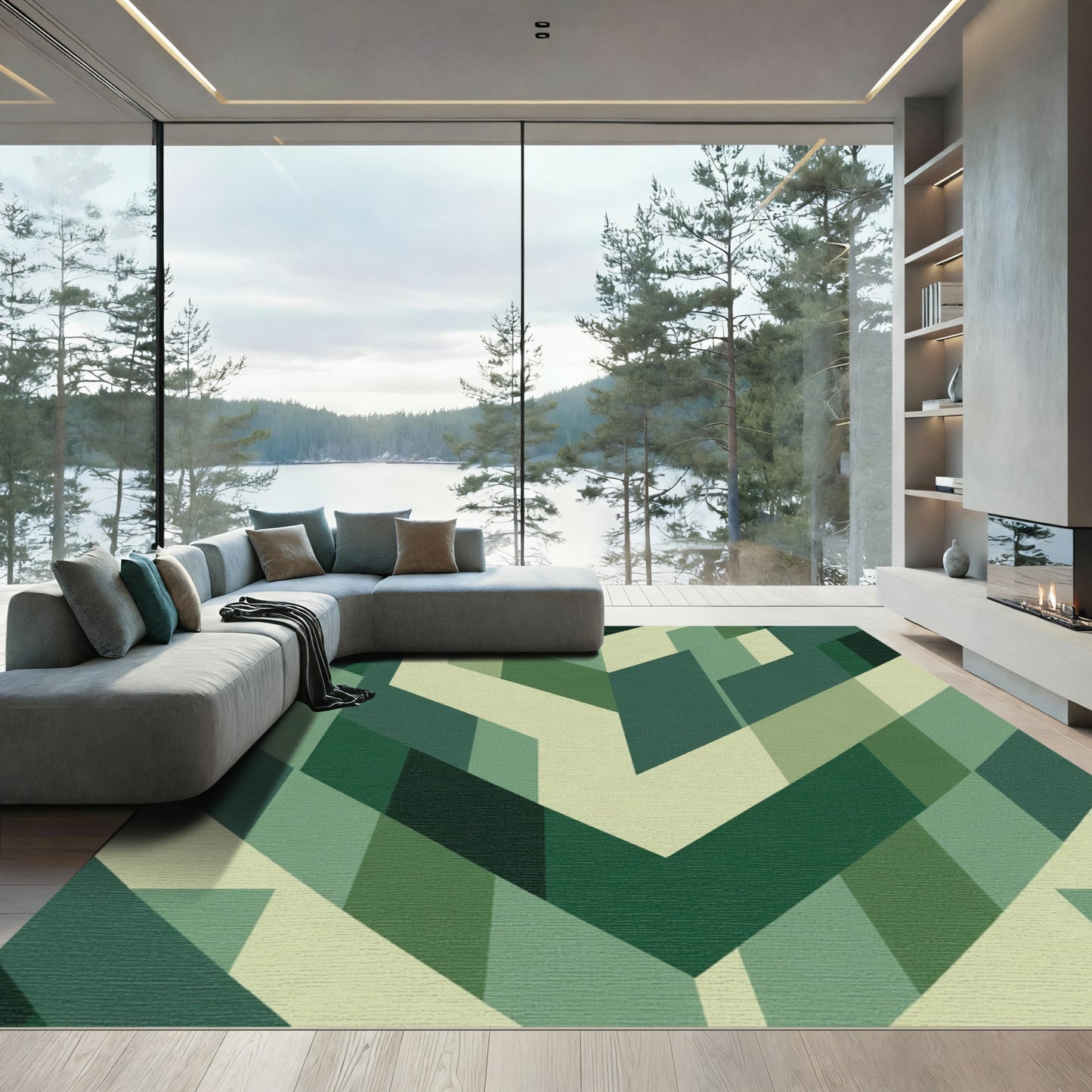 Geometric Angles Emerald Green Rug
