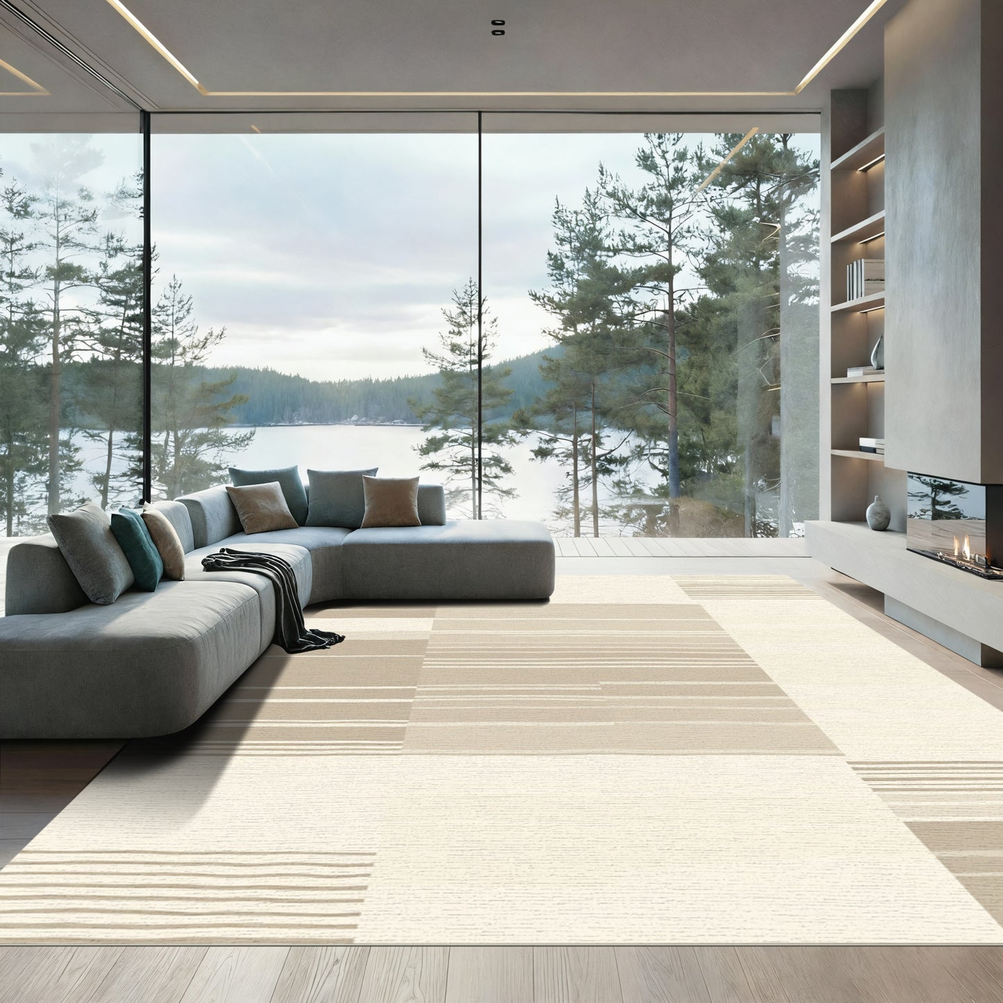 Earthy Toned Horizontal Stripe Patchwork Rug