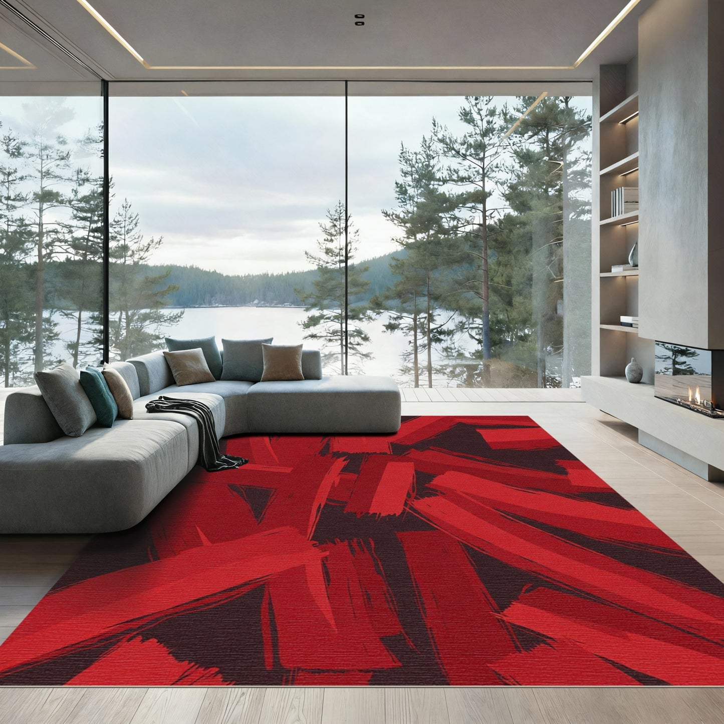 Bold Red Abstract Brush Strokes Rug