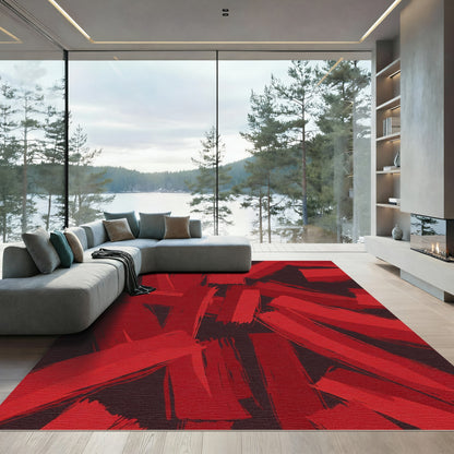 Bold Red Abstract Brush Strokes Rug