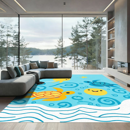 Cute Yellow Blue Sea Life Turtles Rug