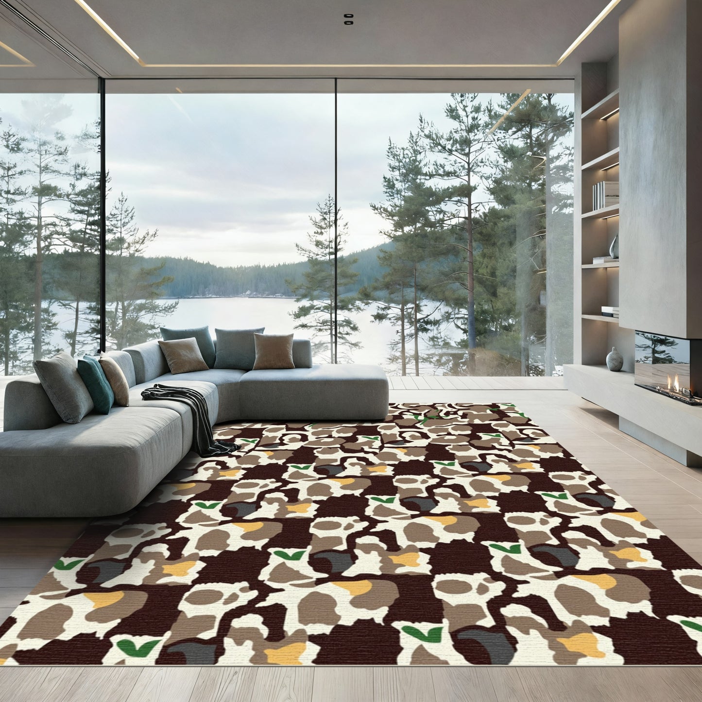 Farmyard Brown White Cow Herd Rug