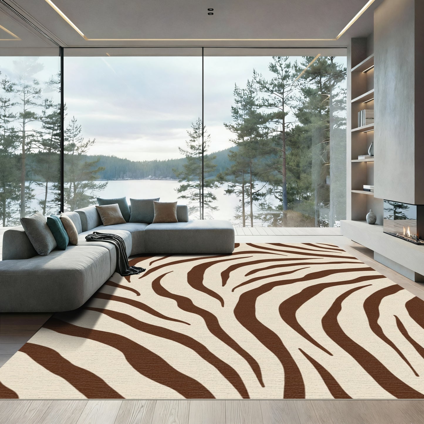 Brown Cream Animal Stripe Rug