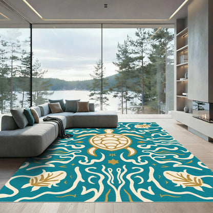 Deep Teal Turtle Wave Garden Rug