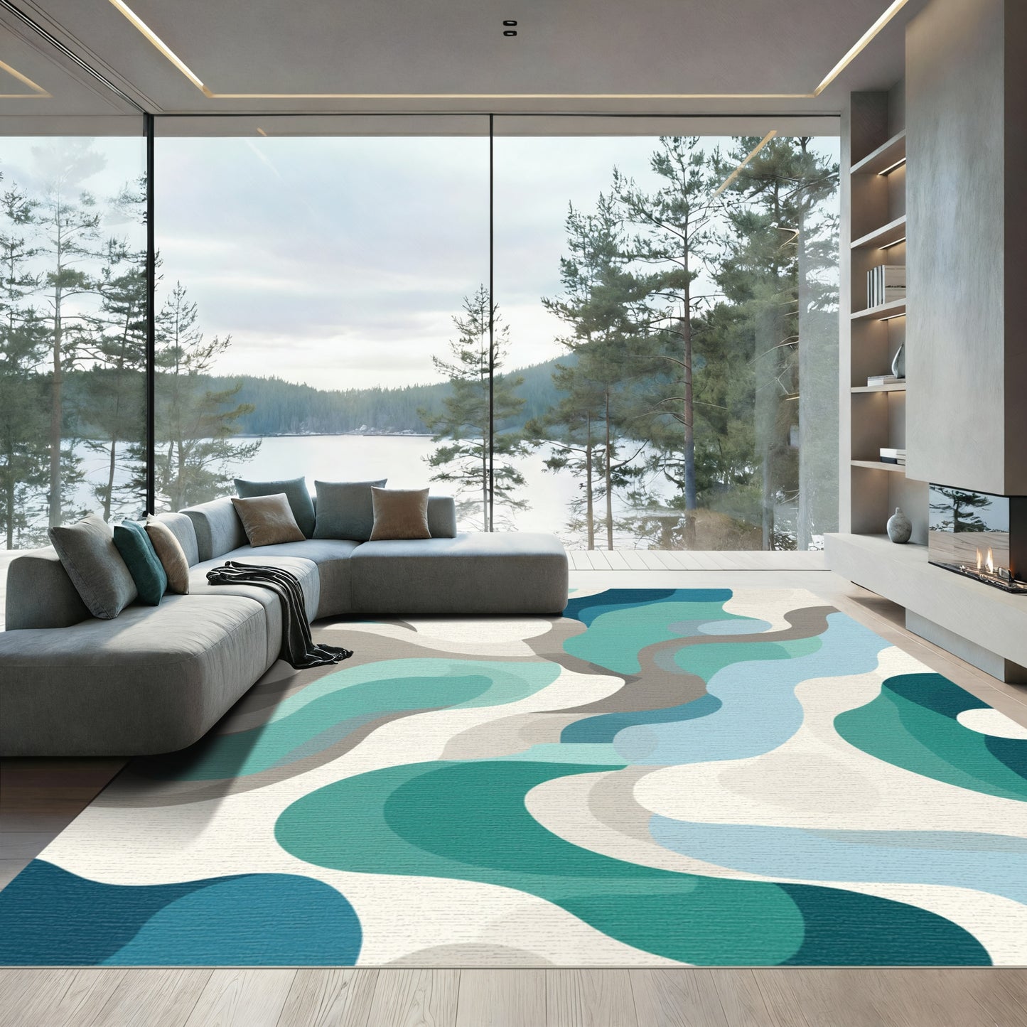 Oceanic Abstract Wave Flow Rug