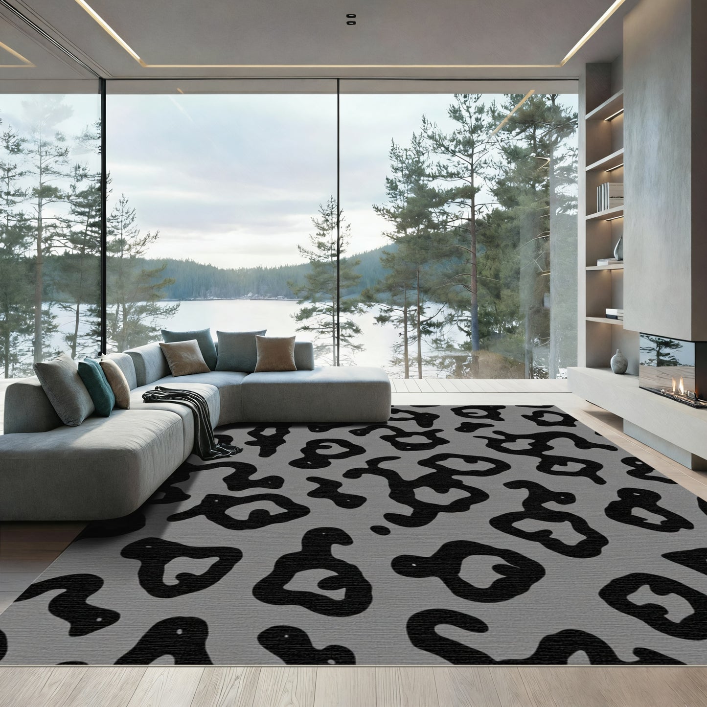 Gray Black Abstract Spots Rug